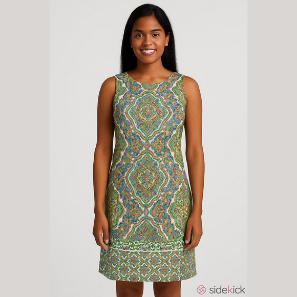 Women's London Times Dress Size 4 White Green Patterned Sleeveless - Picture 1 of 5